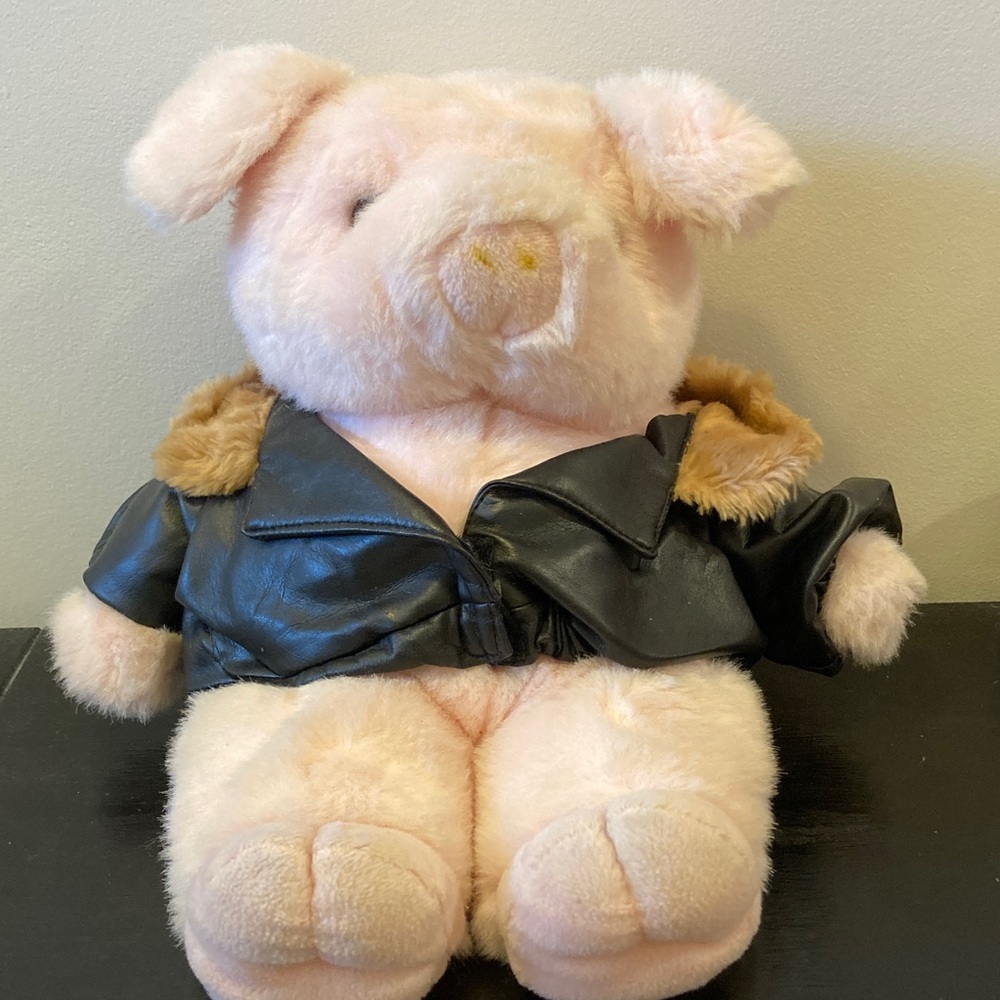 Plush Pig Toy with Black Jacket
